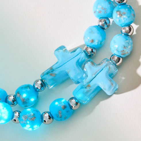 Himmelblau | Silber | Glühwürmchen-Glas-Kreuz-Armband